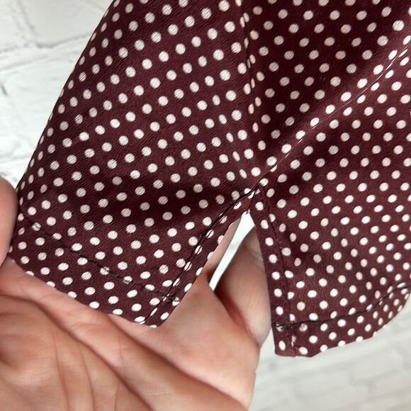 Ann Taylor Burgundy w/White Polka Dots Blouse Size medium - Picture 2 of 6